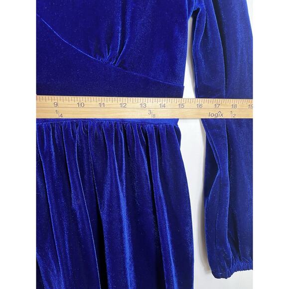 Halara Everyday Deep V-Neck Long Sleeve Velvet Mini Chill Dress Size M Blue New - Picture 4 of 10